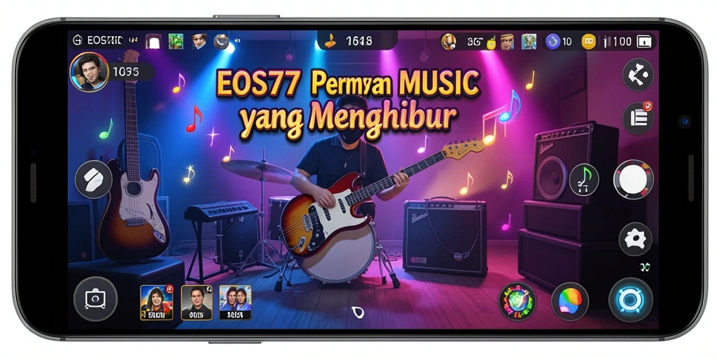 Tampilan gameplay EOS77 dengan interaksi musik yang menarik.