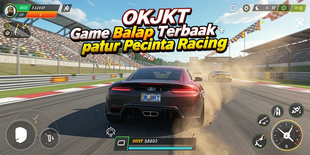 Tampilan gameplay OKJKT dengan aksi balap yang seru.