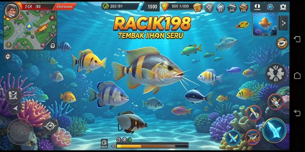 Screenshot menunjukkan aksi seru menangkap ikan di RACIK198.